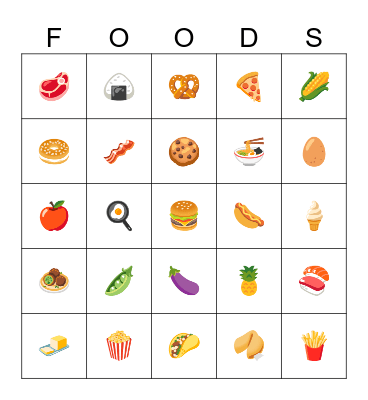 Foods Bingo Card