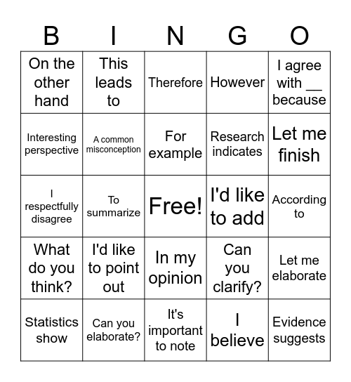 Debate Bingo SHW Bingo Card