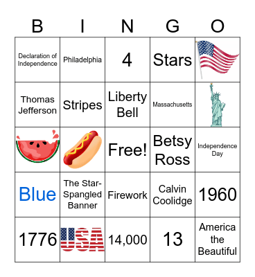 4th of July Bingo Card