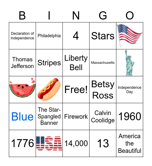 4th of July Bingo Card