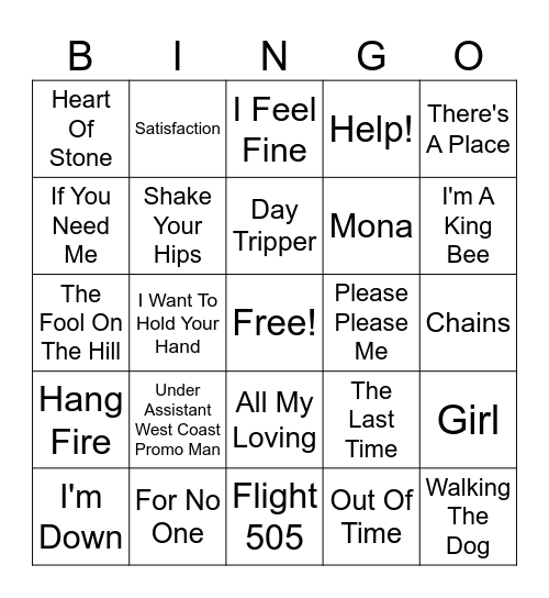 BEATLES vs STONES Bingo Card
