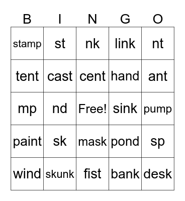 Final Consonants Bingo Card