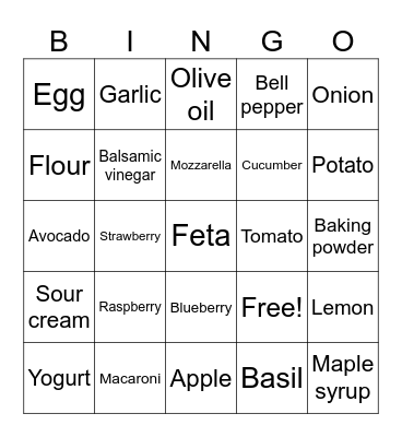 Food Bingo Card