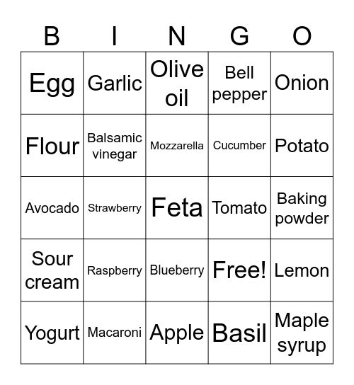 Food Bingo Card