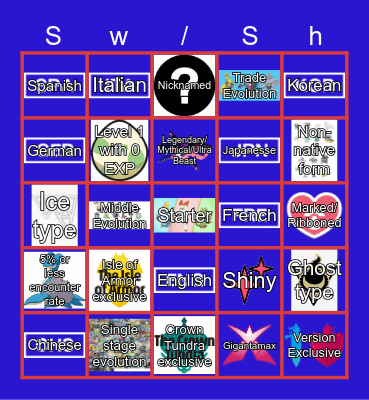 Pokemon Sword/Shield Suprise Trade Bingo Card