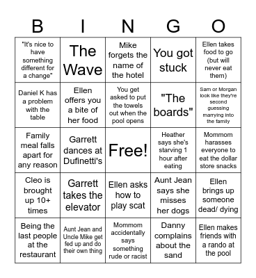 Wildwood 2024 Bingo Card