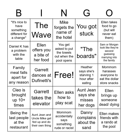 Wildwood 2024 Bingo Card