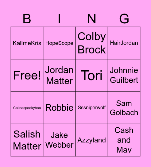 Youtuber Bingo Card