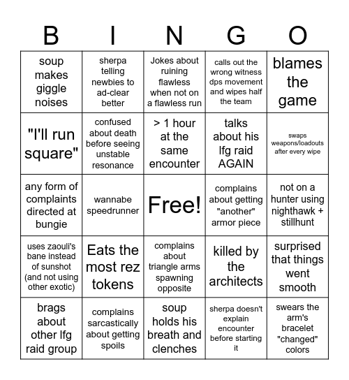 Big PP Raid Bingo Card