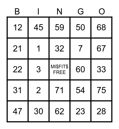 M I $ F I T $ Bingo Card