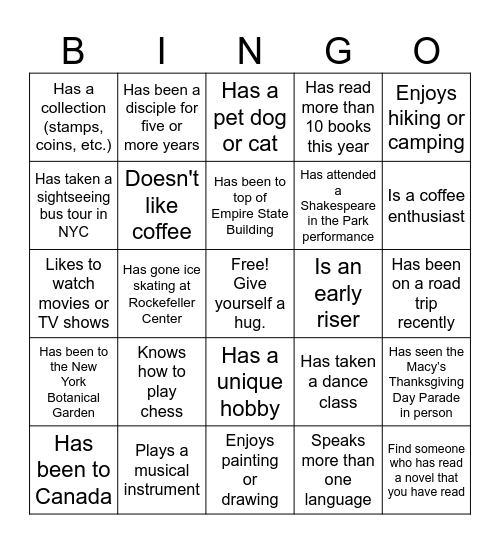 Interactive Human Bingo Card