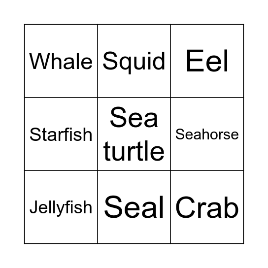 Ocean Bingo Card