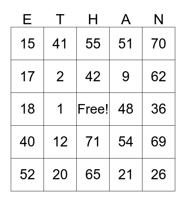 ERICA & JOSH BABY SHOWER Bingo Card