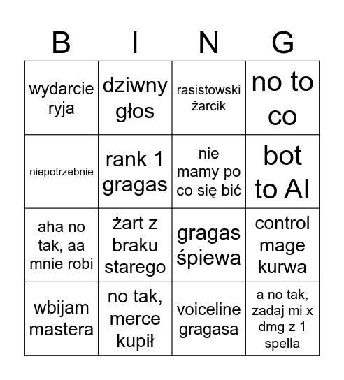 Sebastian Bingo Card