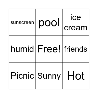 Summer Time Bingo Card