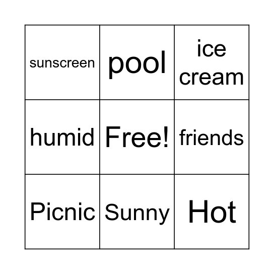 Summer Time Bingo Card