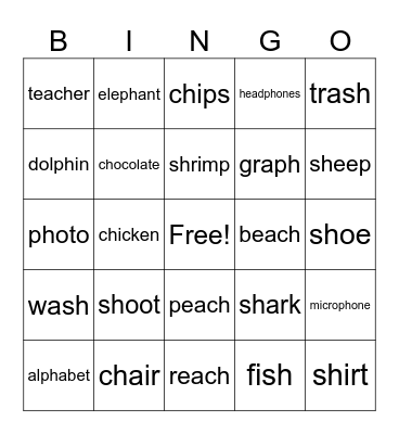 ch, sh, ph Bingo Card