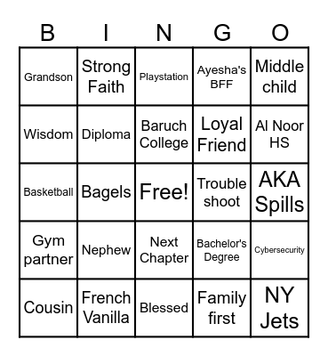 Graduation Bingo Card