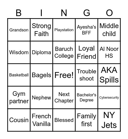 Graduation Bingo Card