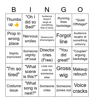 Musical Production Bingo Card
