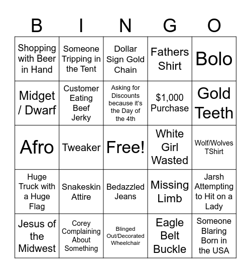 Founding Fathers in the Tents Day 2 Bingo Card