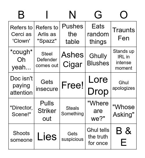 Von'Ghul and Doc Bingo Card