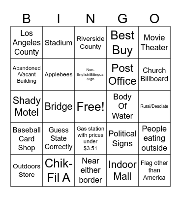 US Spot-the-items (geoguessr) Bingo Card
