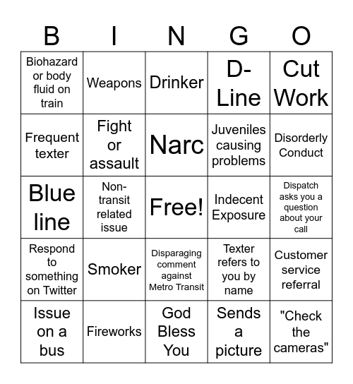 COMM SPEC BINGO Card