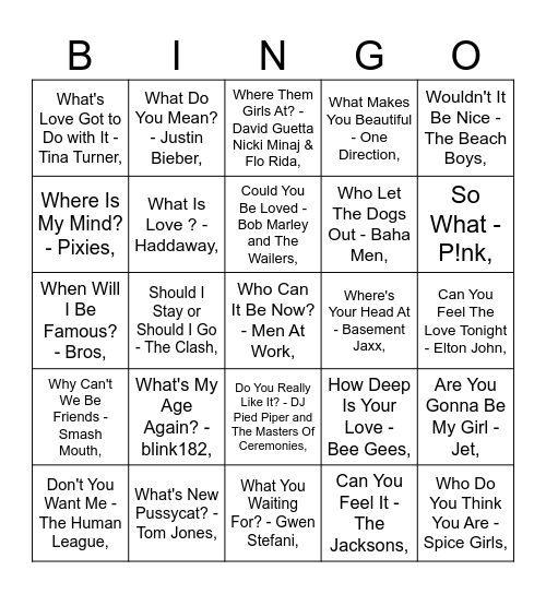 MUMBOS MUSIC BINGO: QUESTIONS Bingo Card