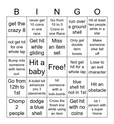 Mario Kart 8 Deluxe Bingo Card