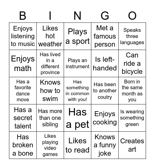 Class Bingo! Bingo Card