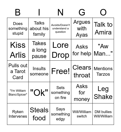 Will and Art Bingo Card