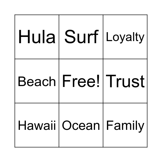 Lilo and Stitch Bingo Card