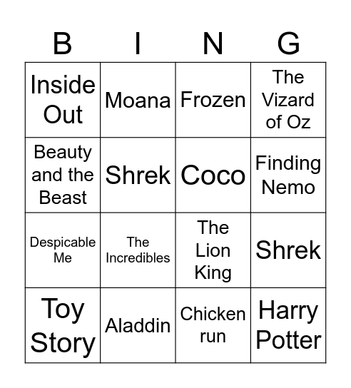 Movie Day Bingo Card