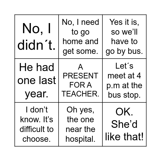 What´s the ANSWER??? Bingo Card