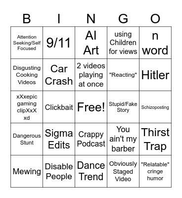 Youtube Shorts Bingo Card