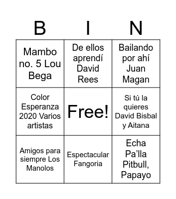 Bingo musical Bingo Card