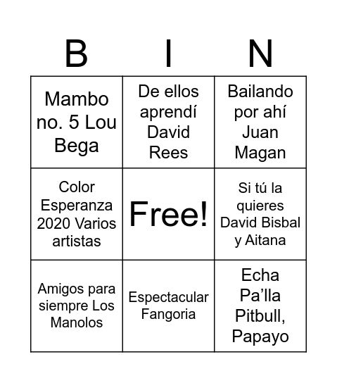 Bingo musical Bingo Card