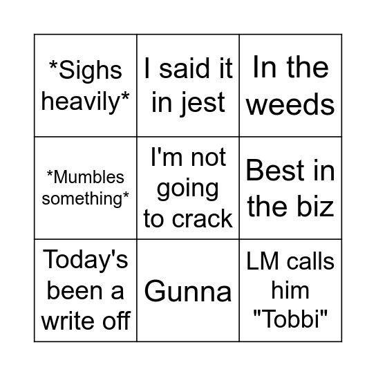 Tobingo 2.0 Bingo Card