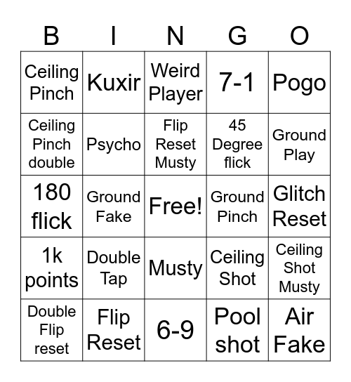 Rocket League Bingo Card