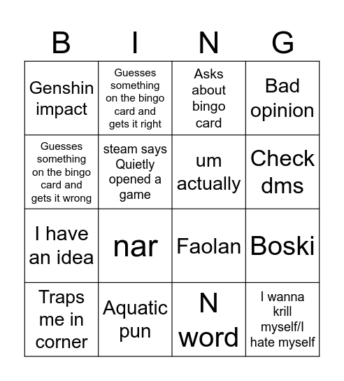 Vayus 2 Bingo Card