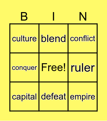 Vocabulary Revision Bingo Card