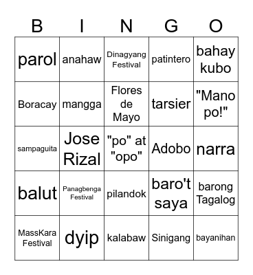 Pinoy Bingo Card