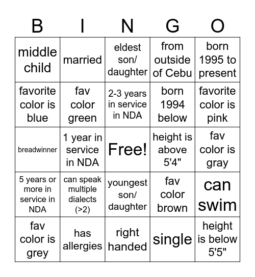 Untitled Bingo Card
