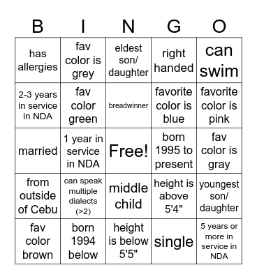 Untitled Bingo Card