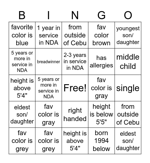 Untitled Bingo Card