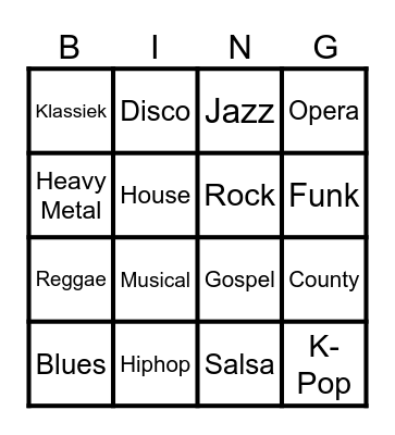 MUZIEKSTIJLEN Bingo Card