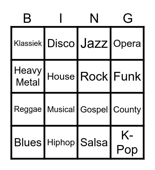 MUZIEKSTIJLEN Bingo Card