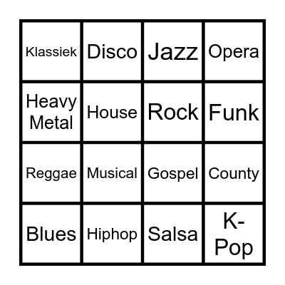 MUZIEKSTIJLEN BINGO Card