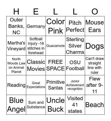 TONYA Bingo Card